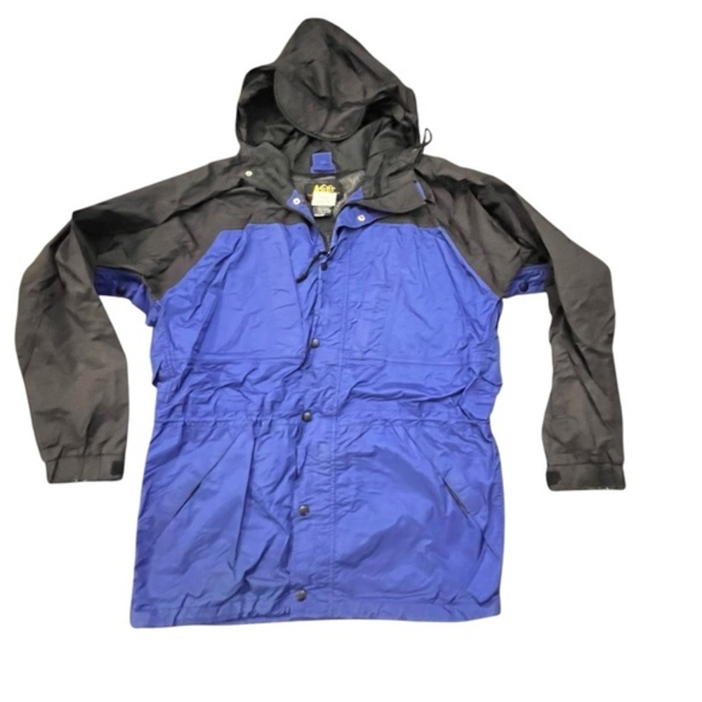 REI Men's Size Medium Gore-Tex Waterproof Jacket Blue/Black Vented Visor Hood